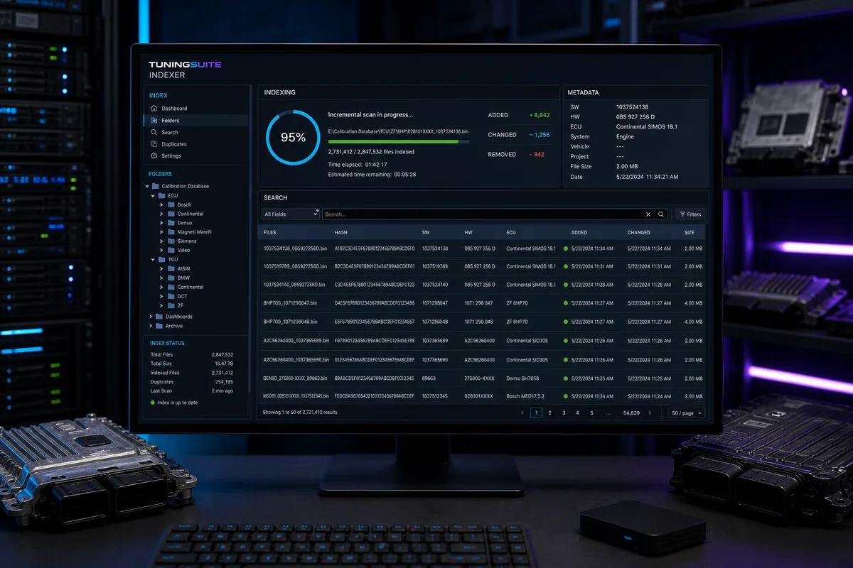 TuningSuite Indexer — product workflow visual